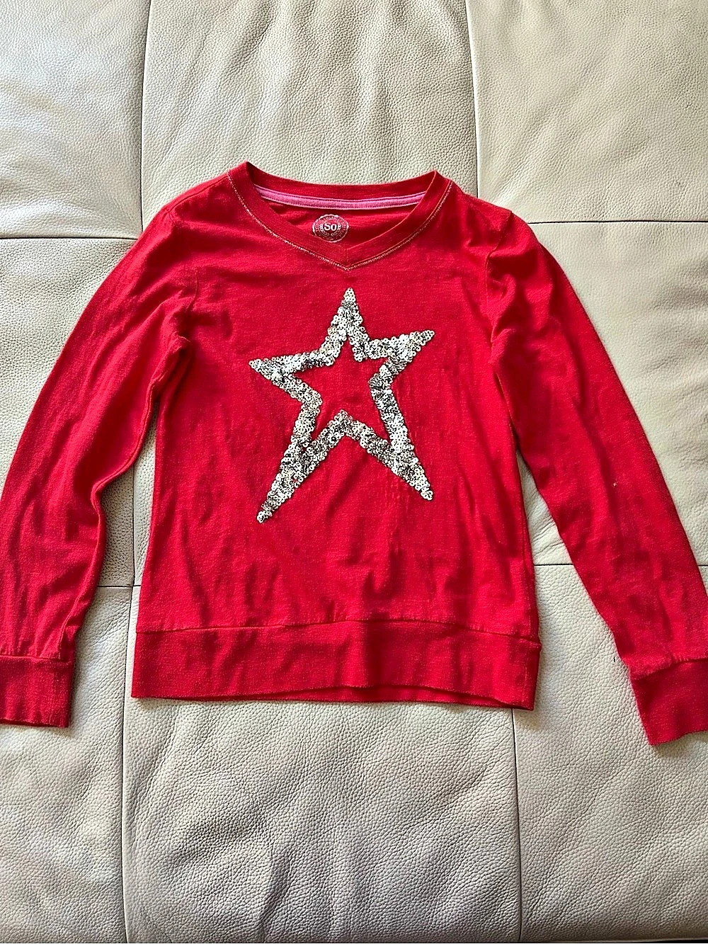 SO Girls Red Star Long Sleeve shirt, Size M 10/12